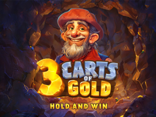 Uma imagem brilhante e opulenta do jogo '3 Carts of Gold', destacando a abundância de ouro e a promessa de grandes ganhos.