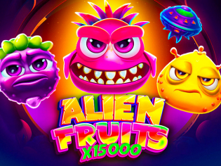 Uma imagem colorida e extraterrestre do jogo 'Alien Fruits x15000', sugerindo a possibilidade de grandes prêmios e uma experiência de jogo única.