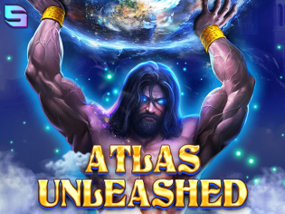 Uma imagem épica e mitológica do jogo 'Atlas Unleashed', retratando o mítico personagem titânico carregando o mundo em seus ombros.