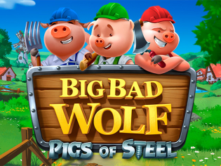 Uma imagem sombria e ameaçadora do jogo 'Big Bad Wolf', capturando a natureza selvagem e perigosa do lobo como protagonista.