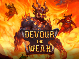 Uma imagem sombria e ameaçadora do jogo 'Devour the Weak', evocando a sensação de perigo e a promessa de recompensas para os jogadores mais audaciosos.