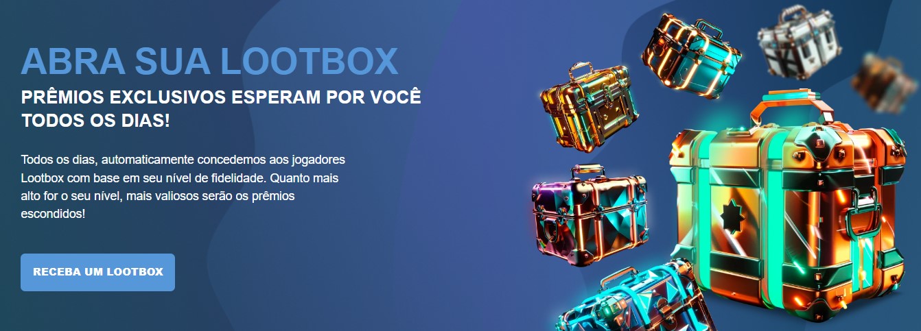 A banner principal de boas-vindas convidando os jogadores a abrirem seu lootbox, sugerindo a possibilidade de descobrirem recompensas emocionantes ao se registrarem no Casibra Casino.